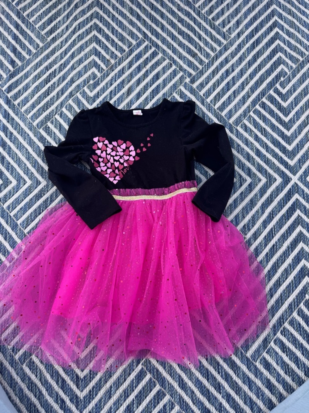 Justice Pink and Black Tulle Dress with Gold Trim
